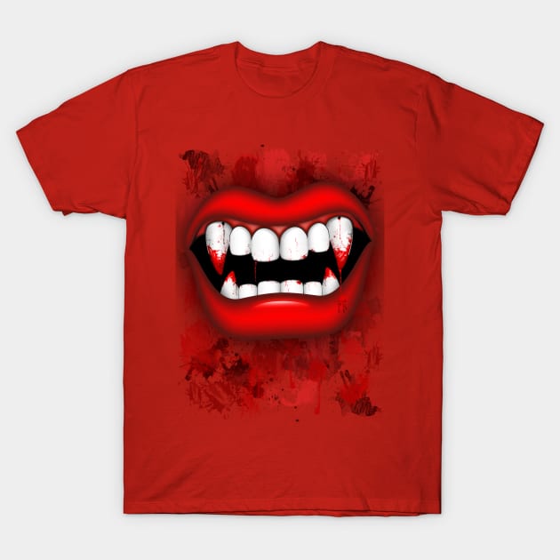 Vampire Red Bloody Mouth T-Shirt by BluedarkArt